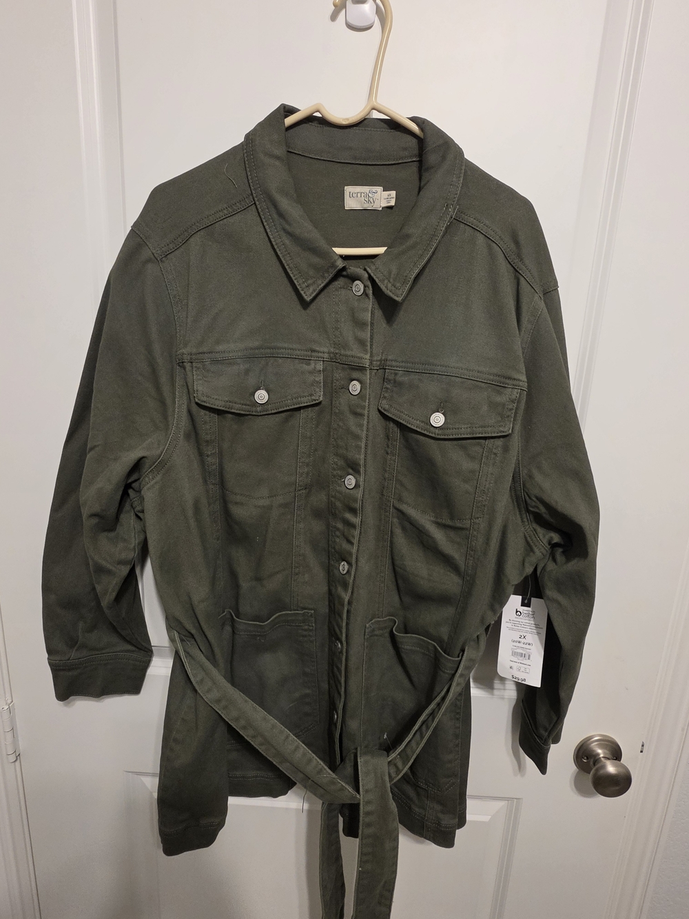 Terra & Sky Olive Green Utility Jacket with Tie Belt